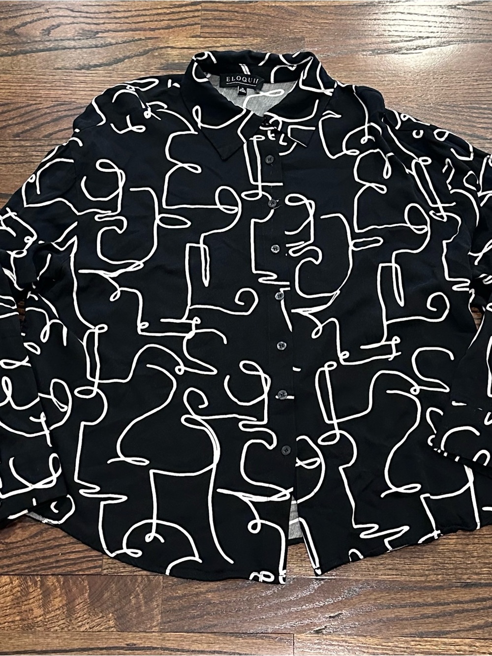 Eloquii Black & White Abstract Print Button-Up Shirt